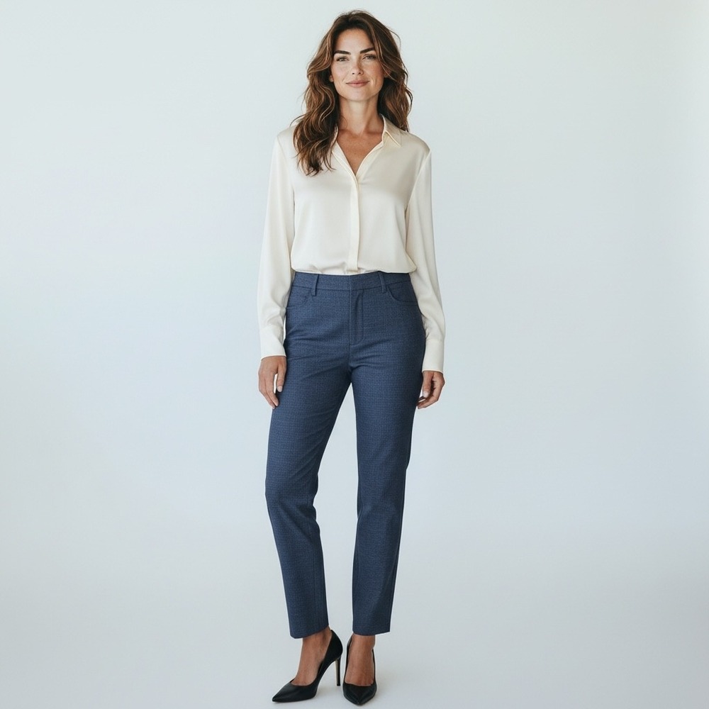LOFT Women's Blue Textured Slim Fit Trousers Rivera Pants Size 14T Office Casual